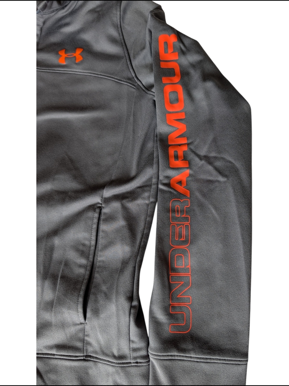 Boys Under Armour Gray Zip-Up Hoodie with Orange Logo Youth Large - Picture 4 of 7